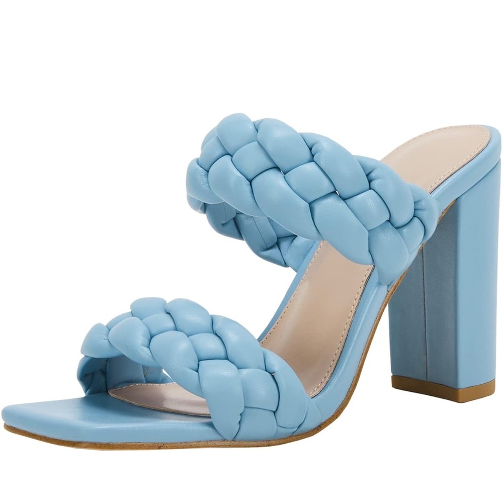 SHEIN Women's Sky Blue Braided Open Toe Block Heels Sandals Sz 7.5